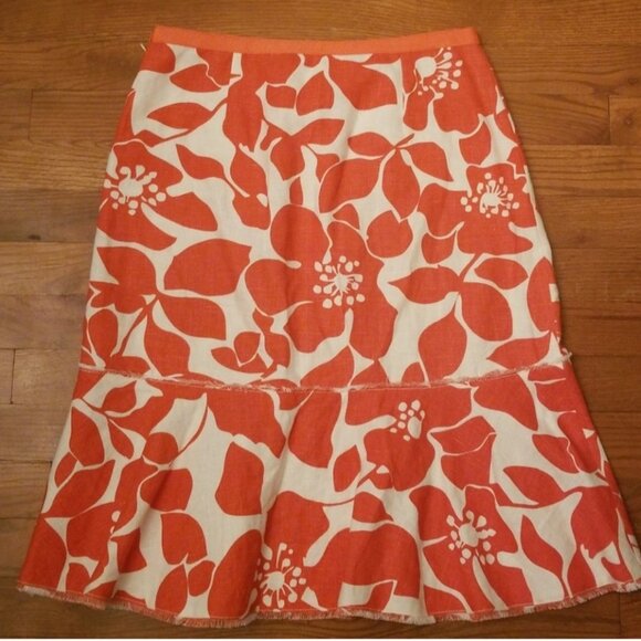 J Crew Orange and White Floral Linen Skirt - Picture 2 of 7